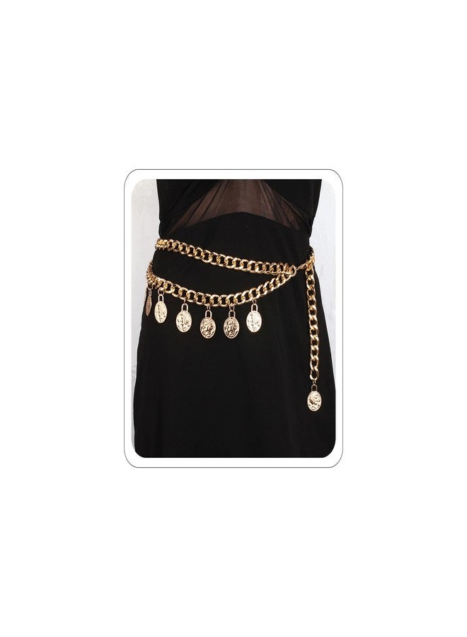 Xeyau Pirate Waist Chain Gold Chain Belt for Dress Women Renaissance Costume Halloween Jewelry Coin Pearl Sunflower Waist Chain Beach Belly Body Chains Gold Pirate Accessories Fashion Waist (C-Gold-43.3inch-Middle) - Image 1